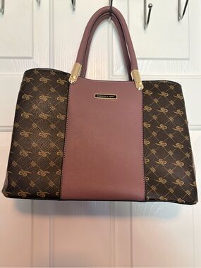 Charles & Keith Mauve and Brown Logo-Panel Satchel
